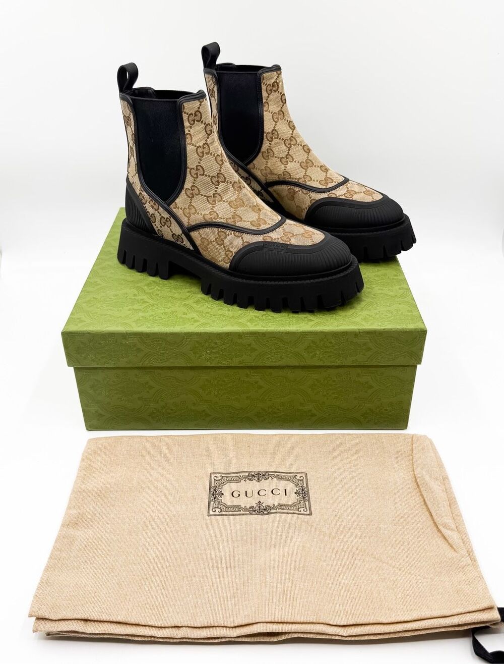 Gucci GG Monogram Supreme Novo Combat Canvas Lug Sole Boots EU 40 US 10